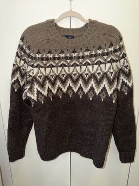 GAP Men's Fair Isle Crewneck Sweater - Brown, White, Gray